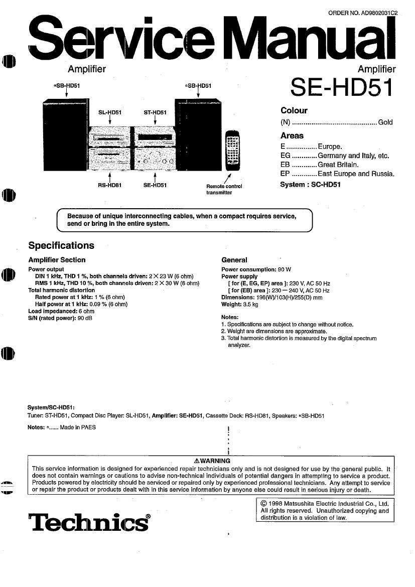 Technics SEHD 51 Service Manual