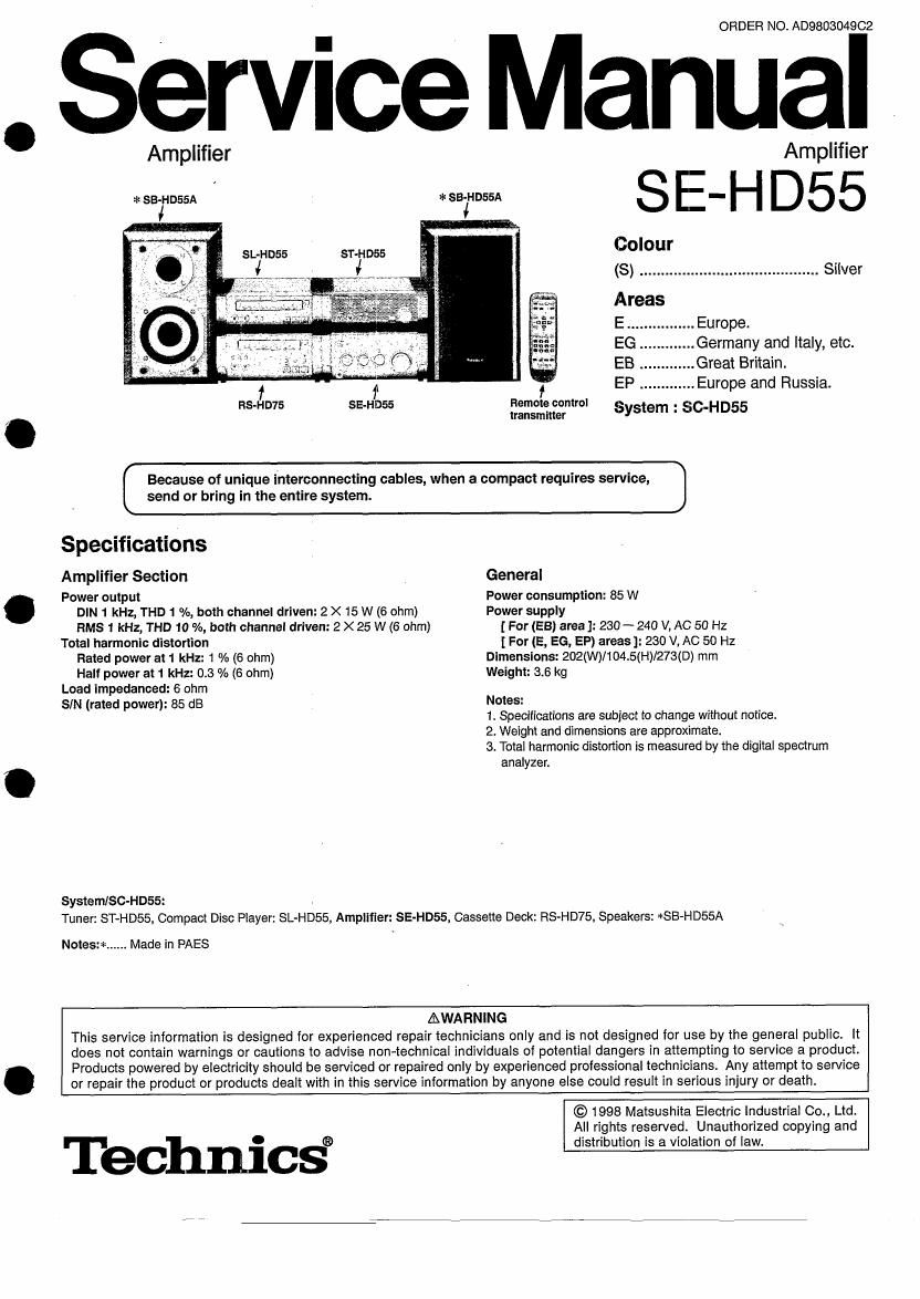 Technics SEHD 55 Service Manual