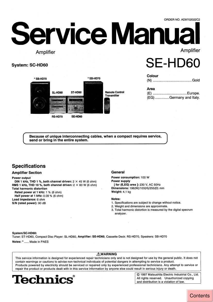 Technics SEHD 60 Service Manual