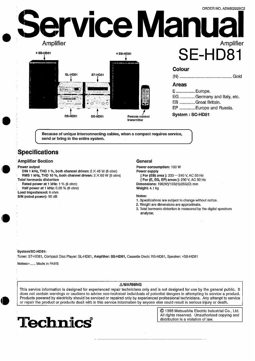 Technics SEHD 81 Service Manual