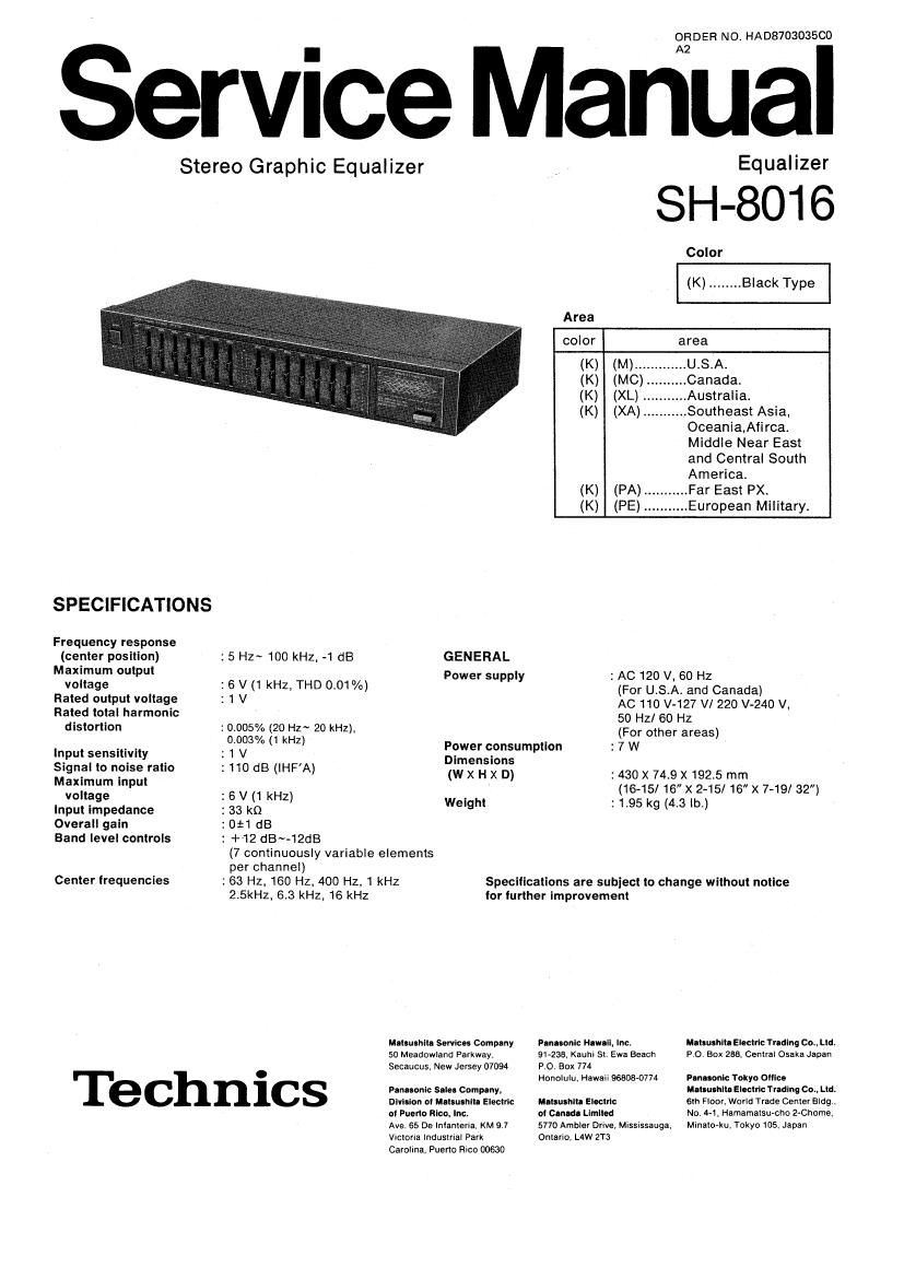 Technics SH 8016 Service Manual
