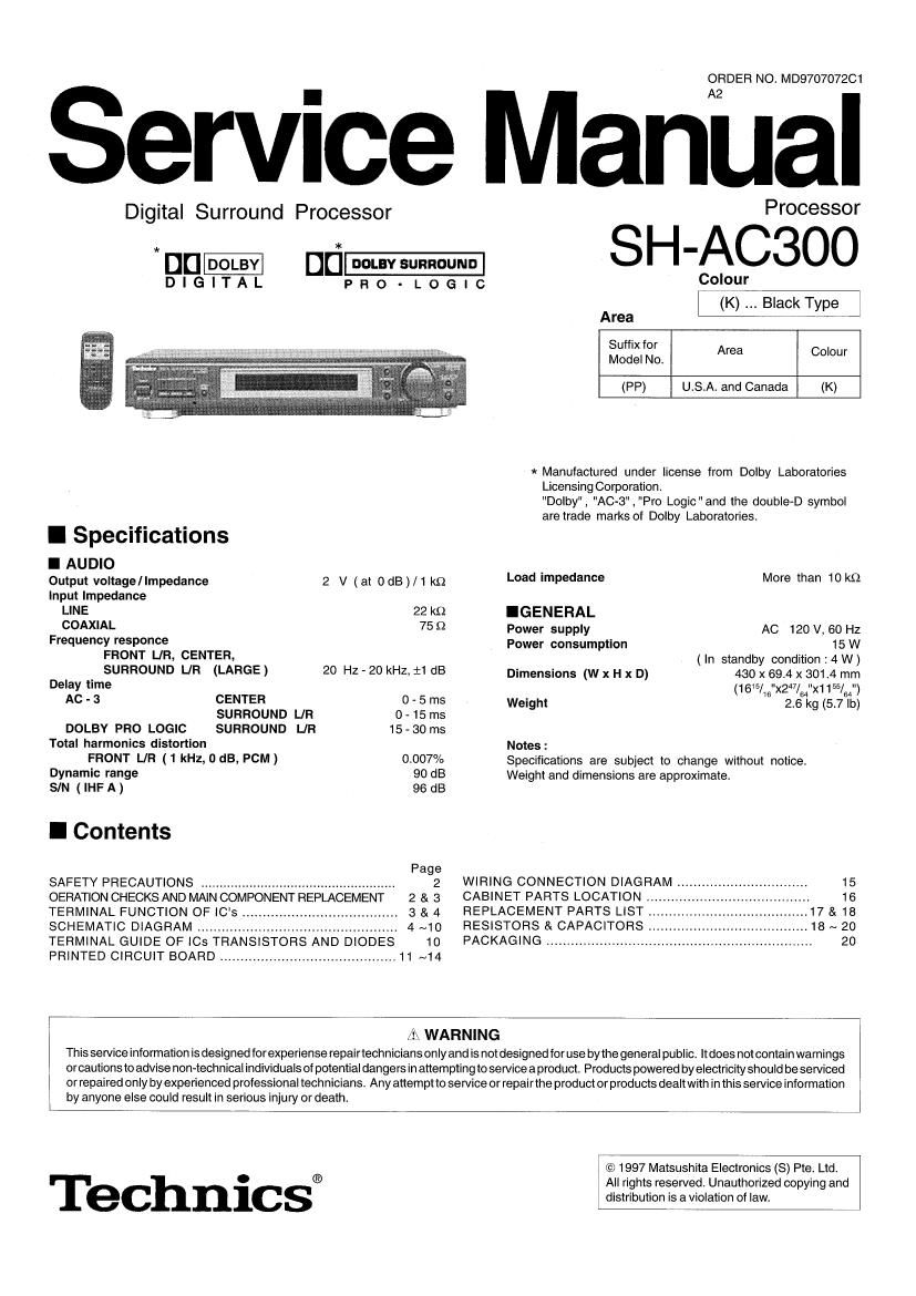 Technics SHAC 300 Schematics