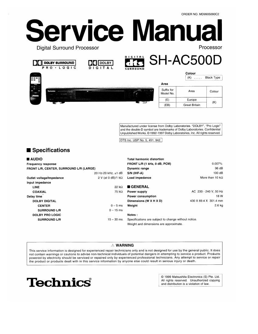 Technics SHAC 500 D Schematics