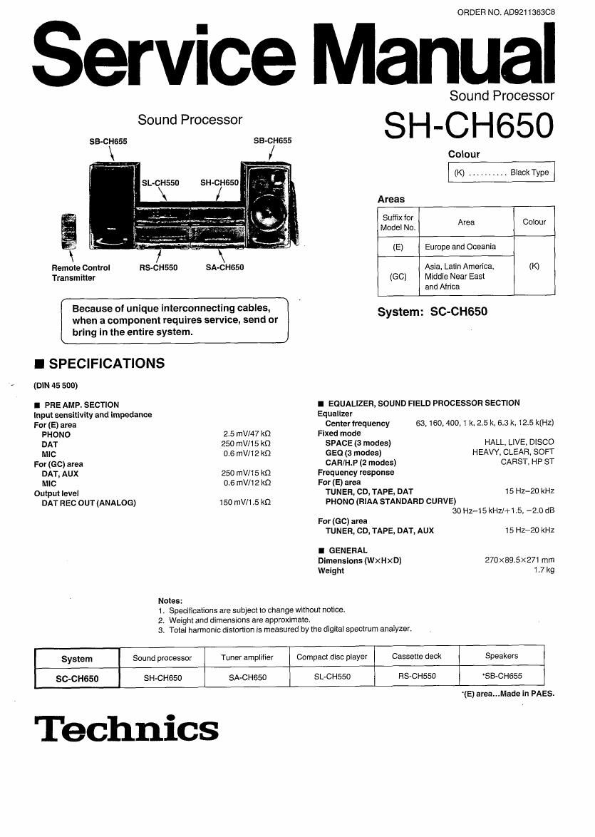 Technics SHCH 650 Schematics