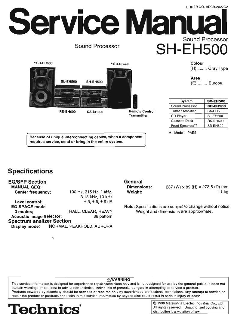 Technics SHEH 500 Service Manual