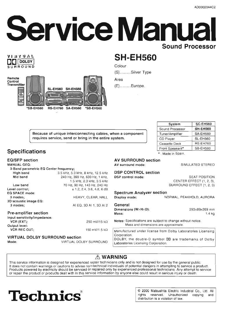 Technics SHEH 560 Service Manual