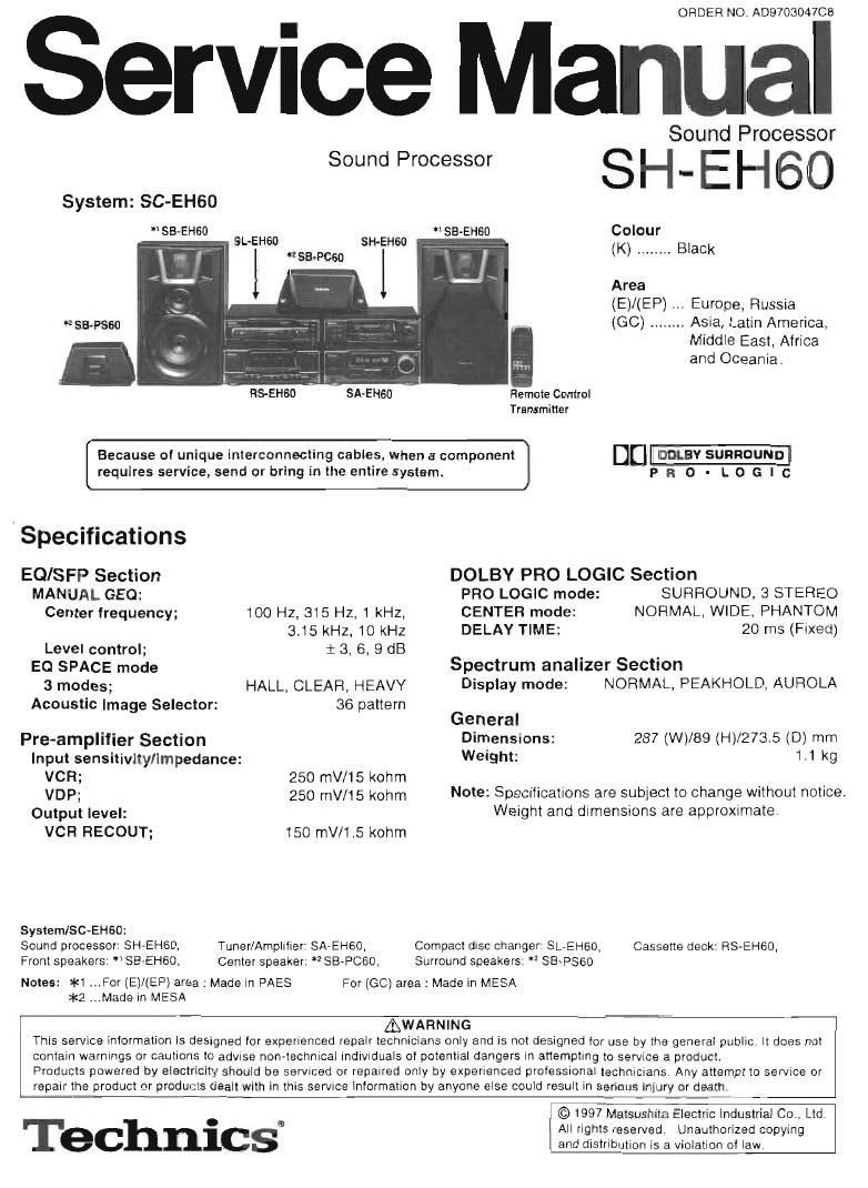 Technics SHEH 60 Service Manual