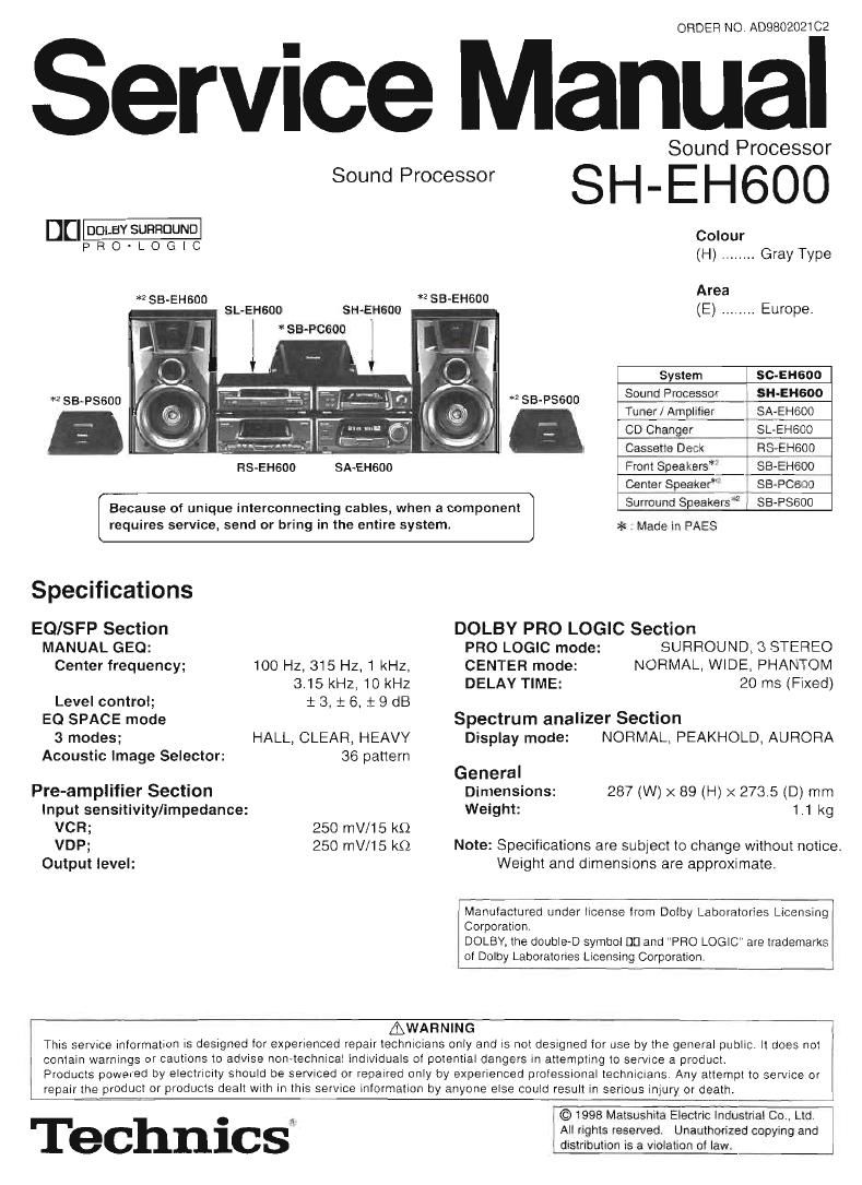 Technics SHEH 600 Service Manual