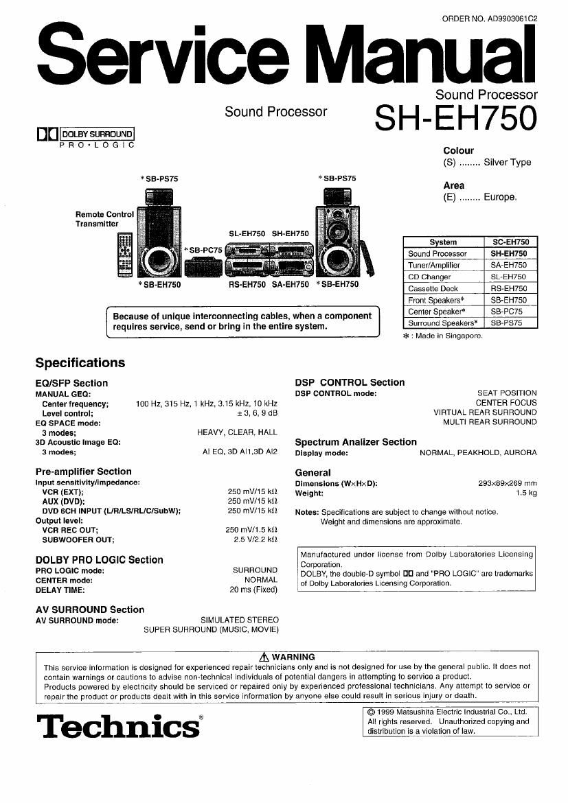 Technics SHEH 750 Service Manual