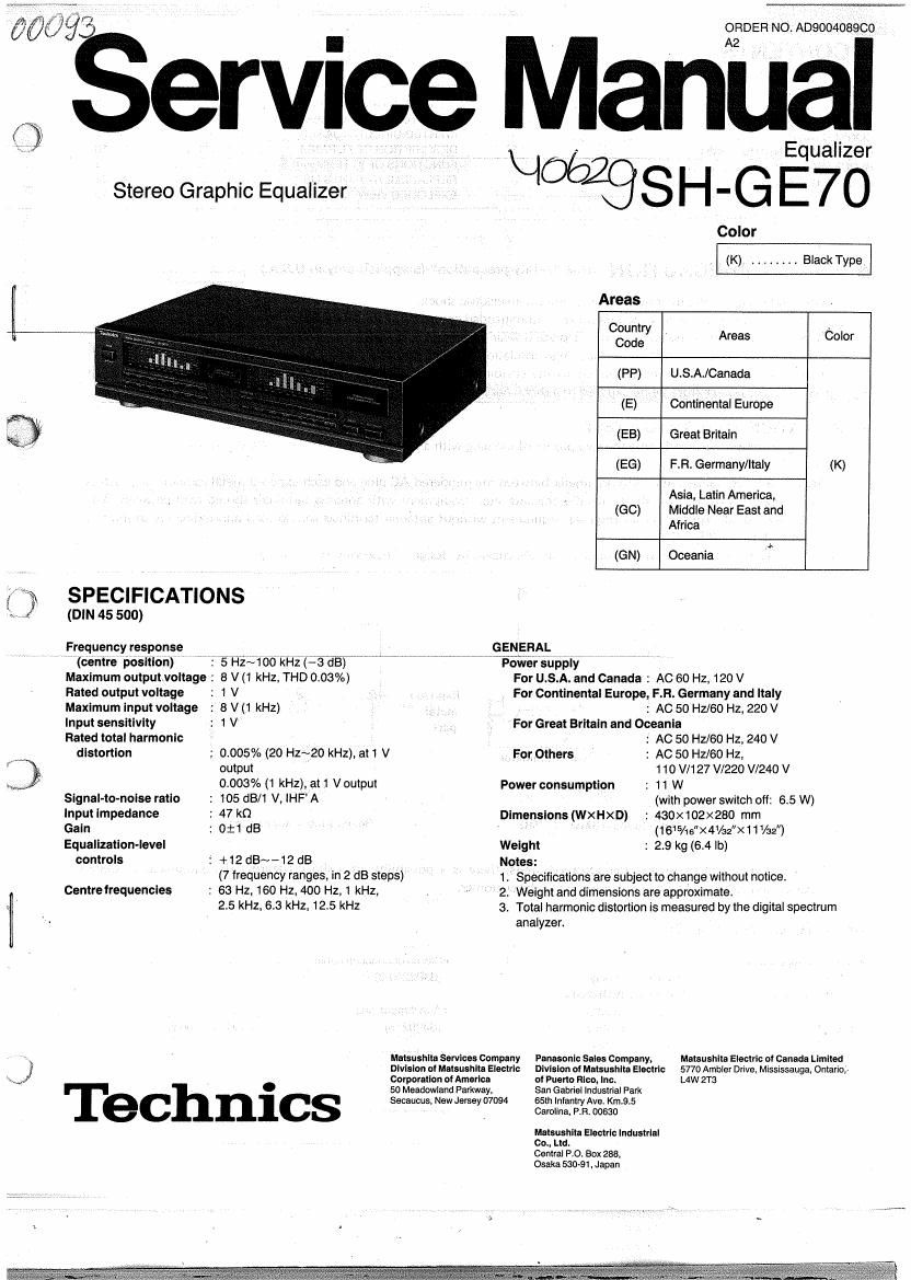 Technics SHGE 70 Service Manual