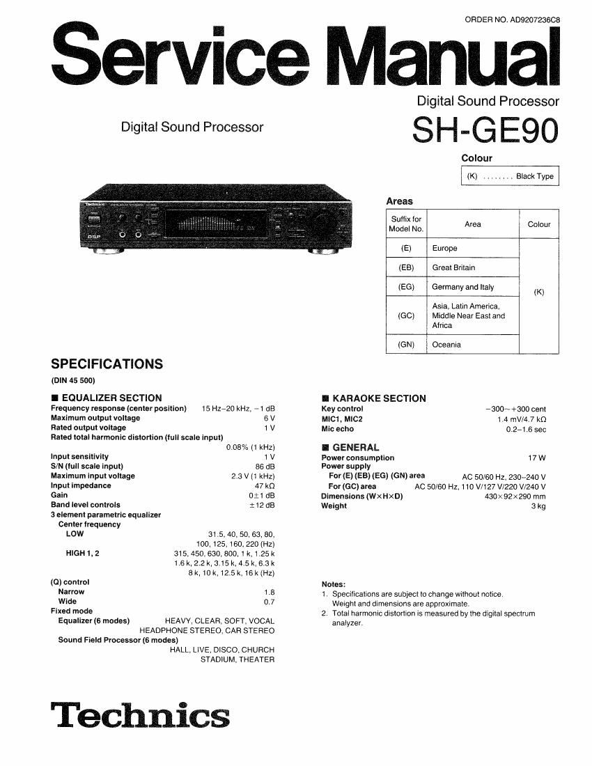 Technics SHGE 90 Service Manual