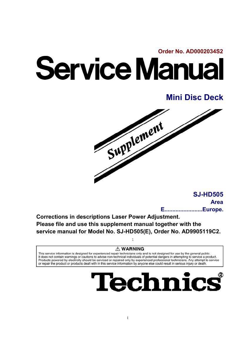 Technics SJHD 505 Service Manual