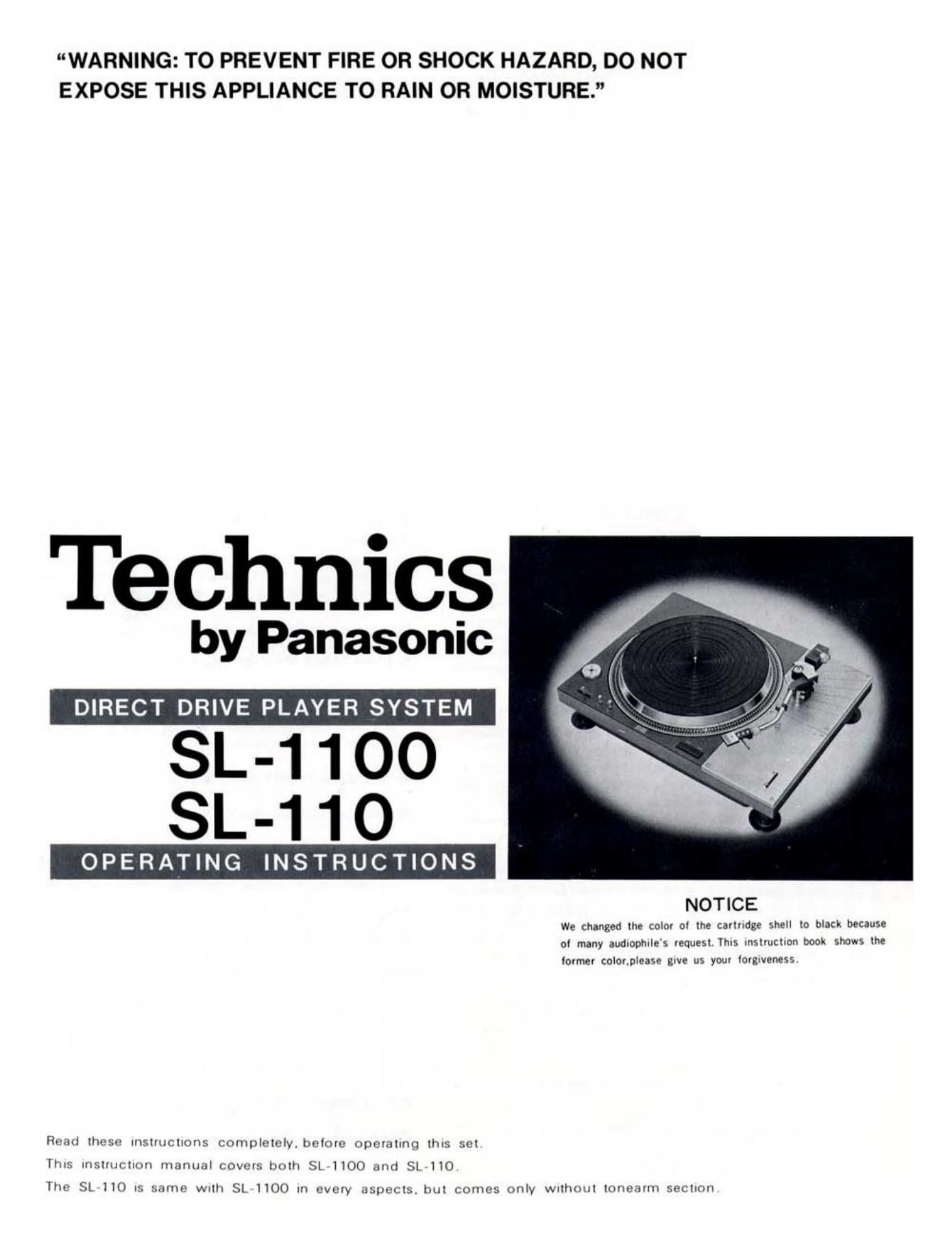 Technics SL 110 2 Owners Manual