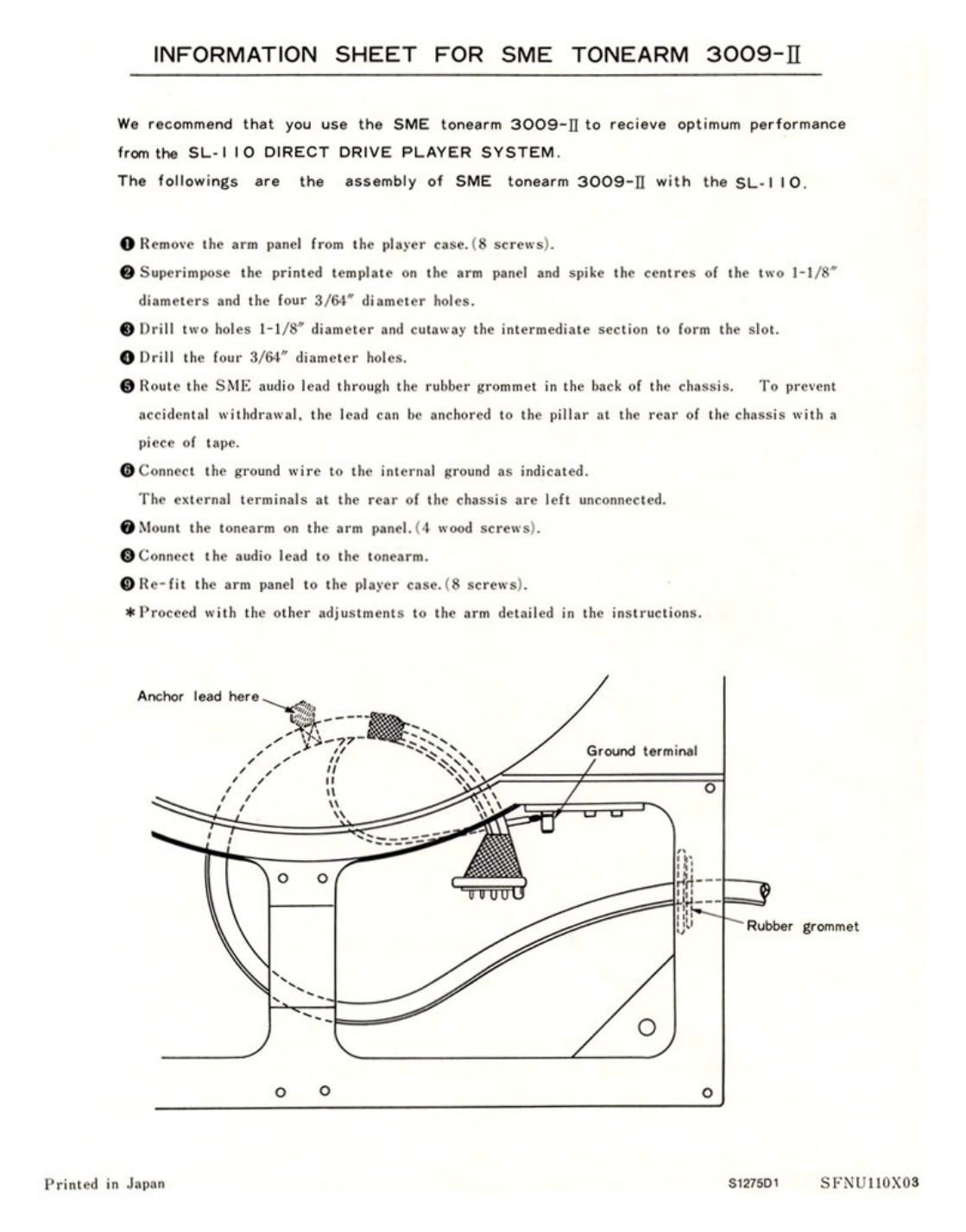 Technics SL 110 Owners Manual
