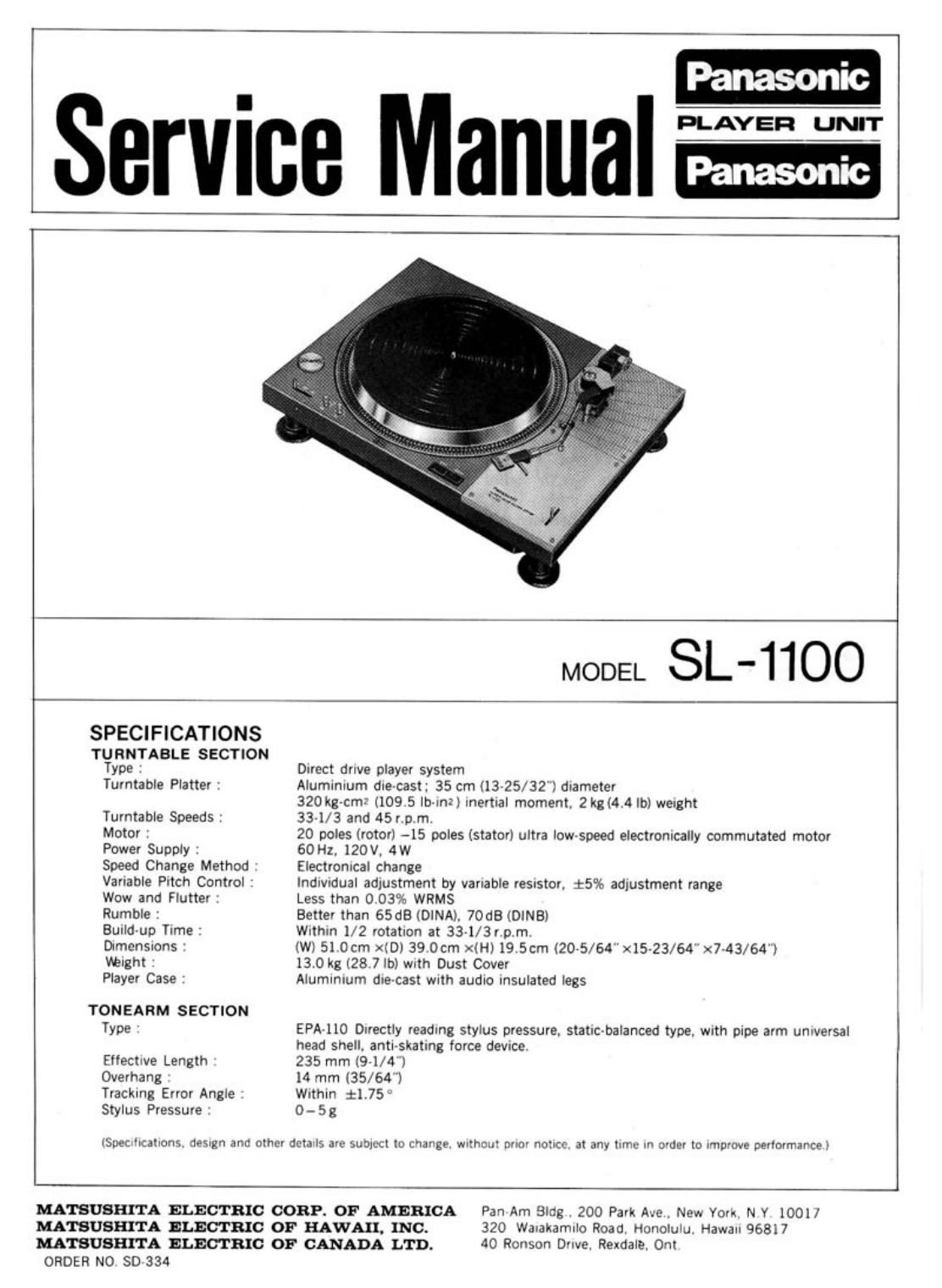 Technics SL 1100 Service Manual