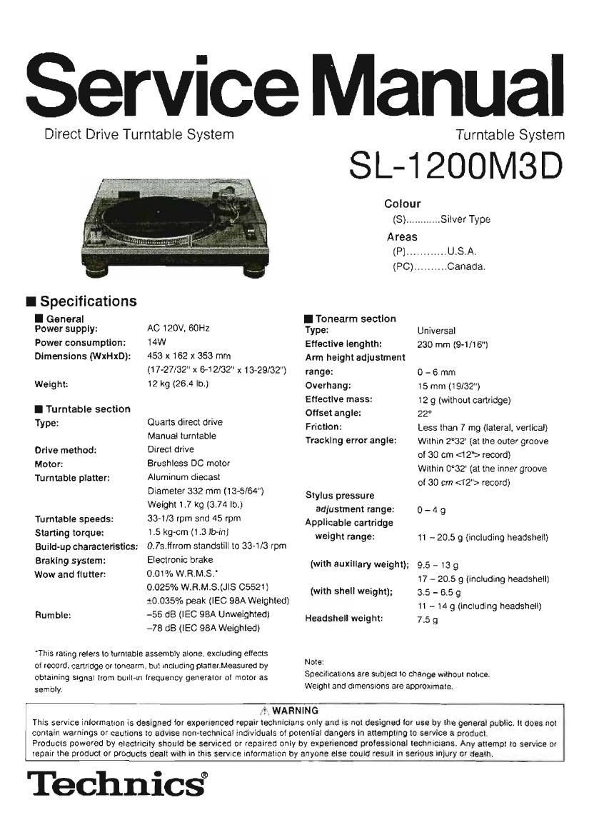 Technics SL 1200 M 3 D Service Manual