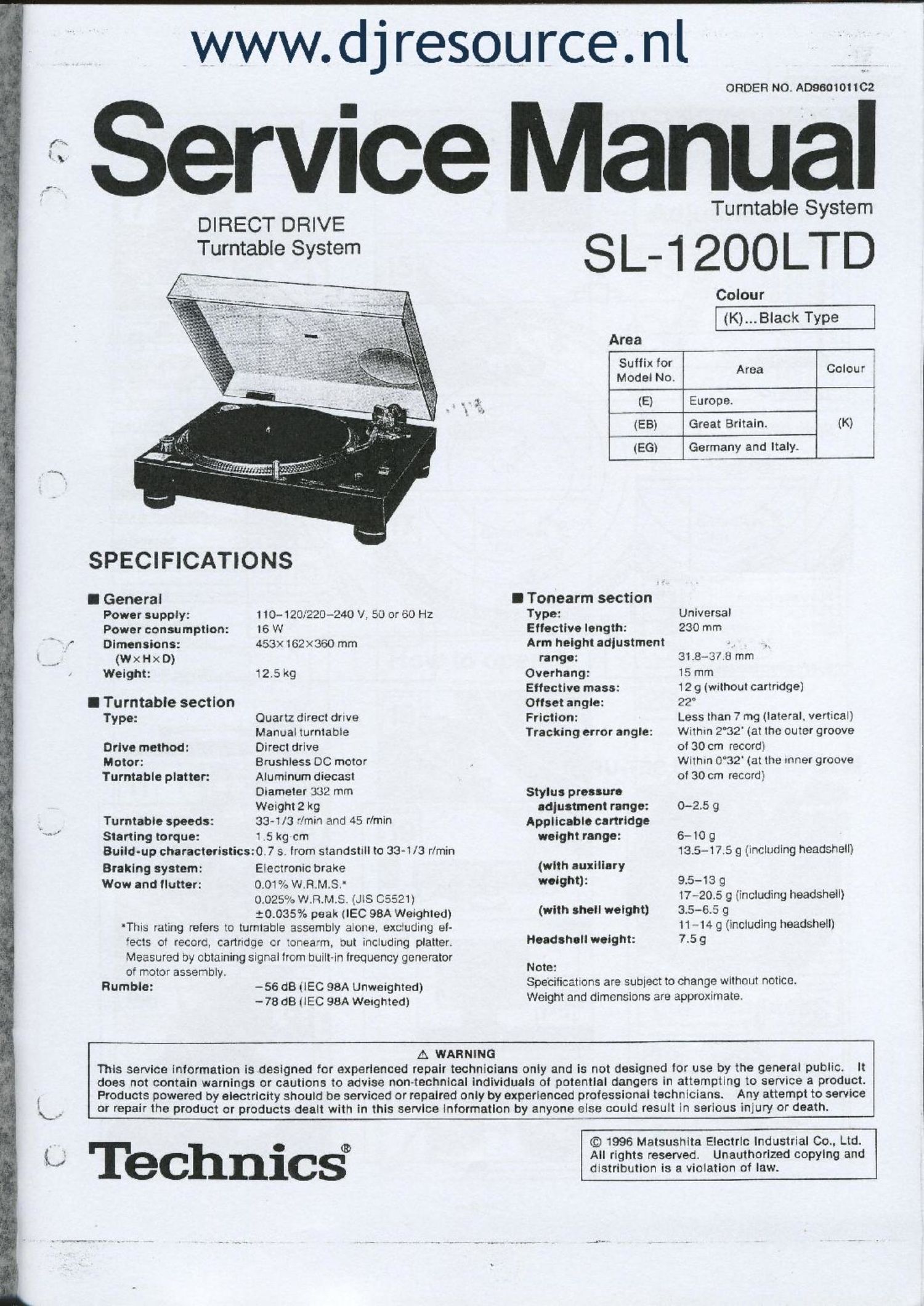 Technics SL 1200 STD Service Manual
