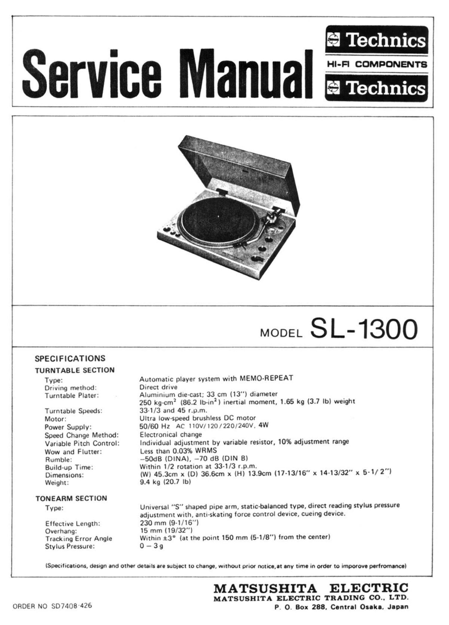 Technics SL 1300 Service Manual