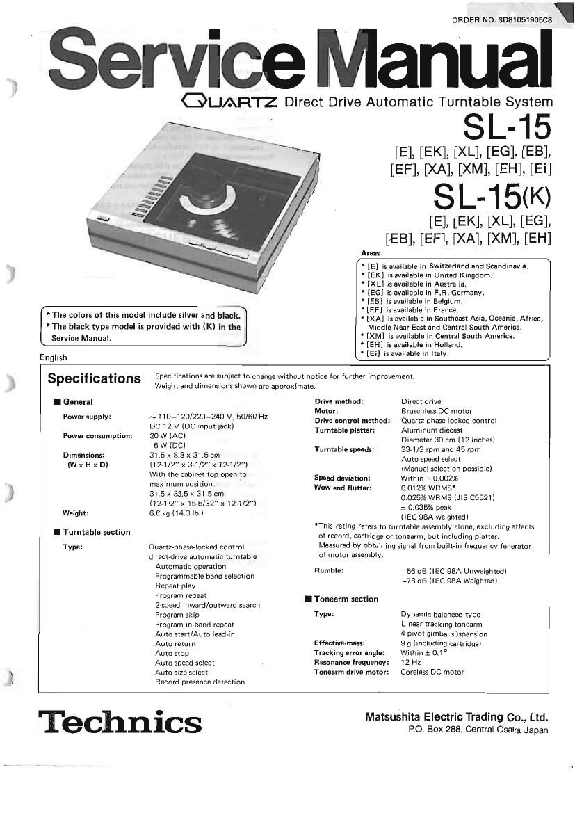 Technics SL 15 Service Manual