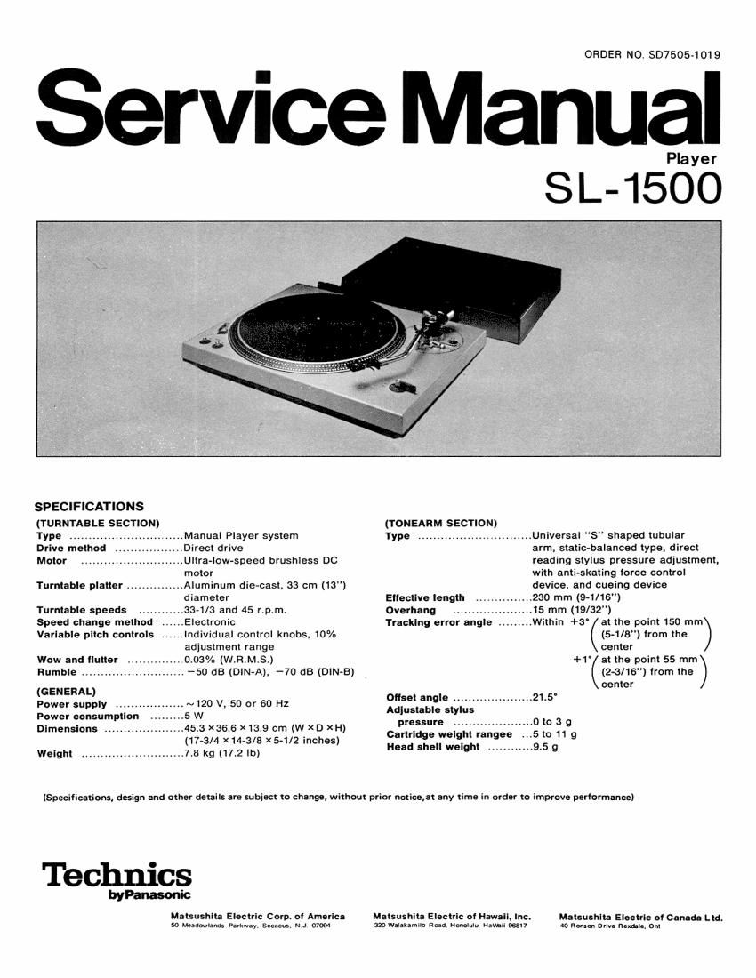 Technics SL 1500 Service Manual