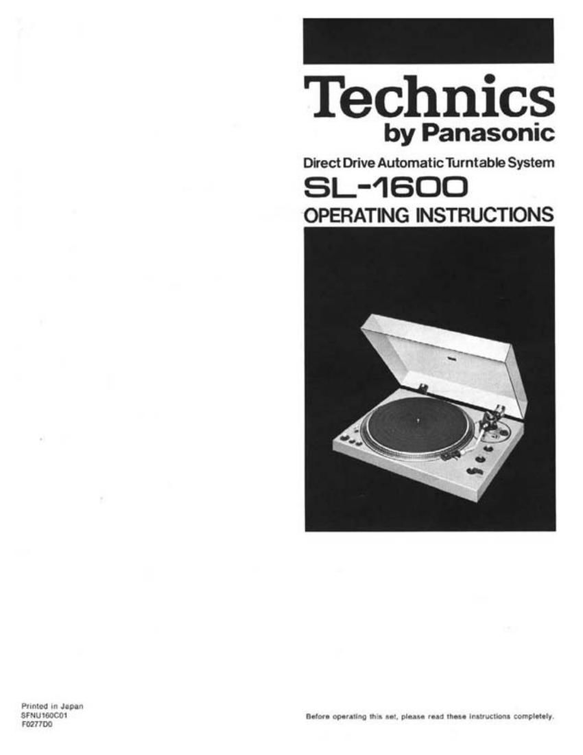 Technics SL 1600 Owners Manual