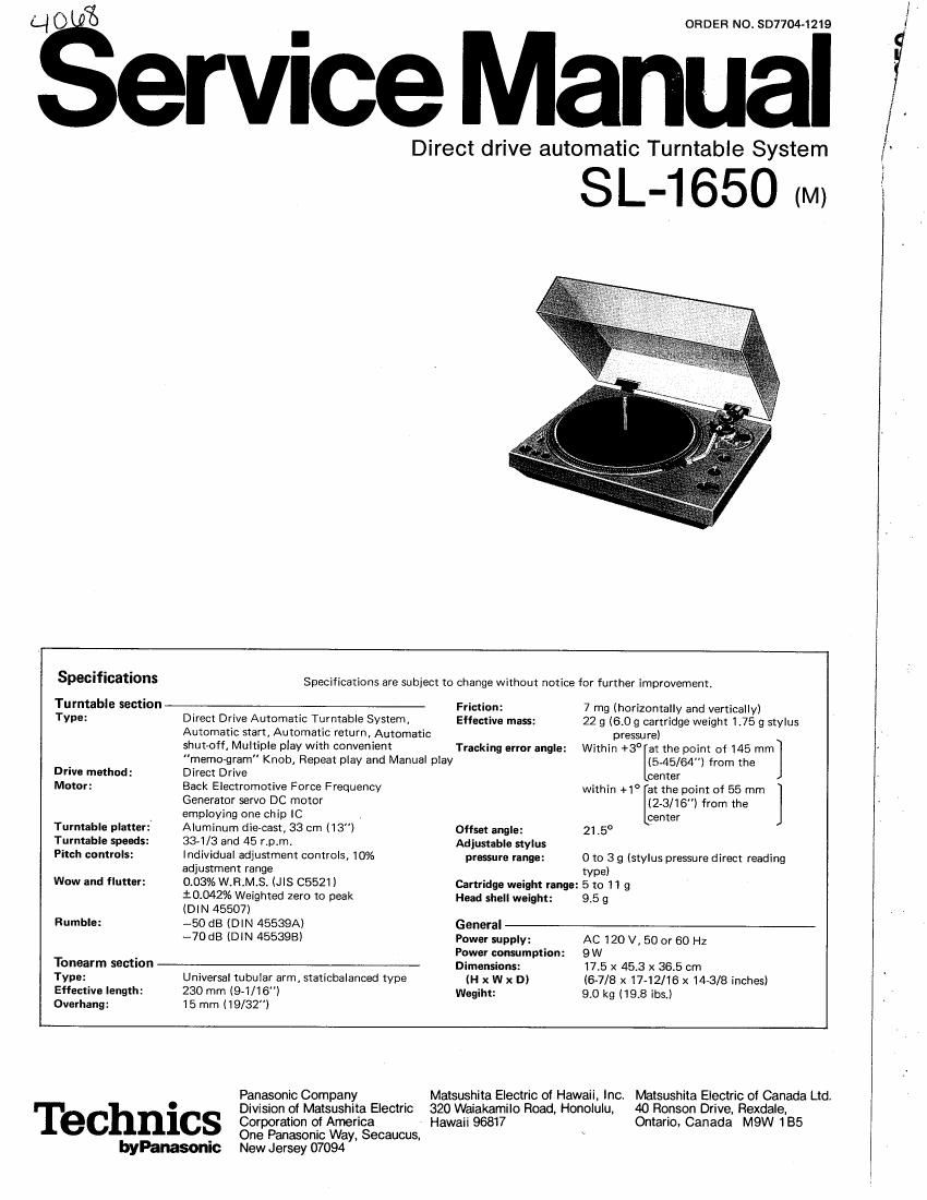 Technics SL 1650 Service Manual