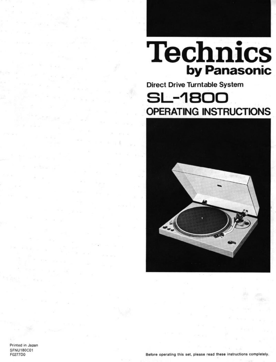 Technics SL 1800 Owners Manual