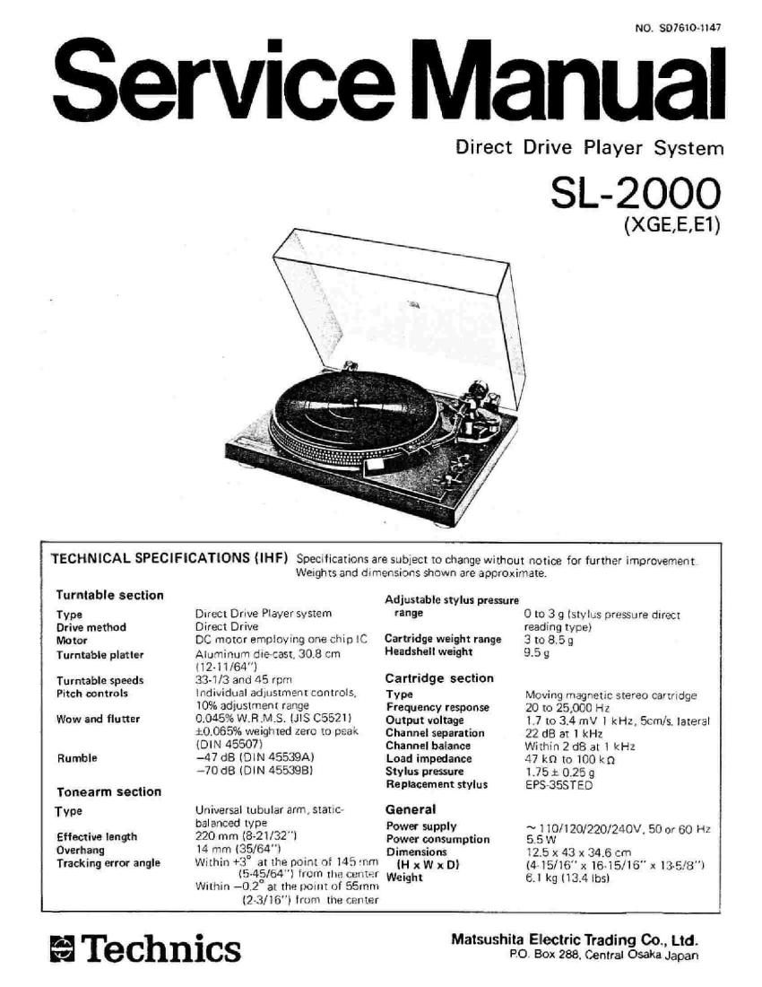 Technics SL 2000 Service Manual