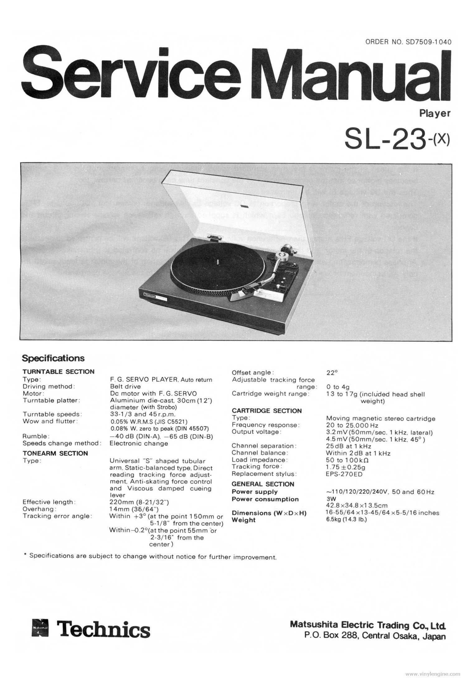 Technics SL 23 Service Manual