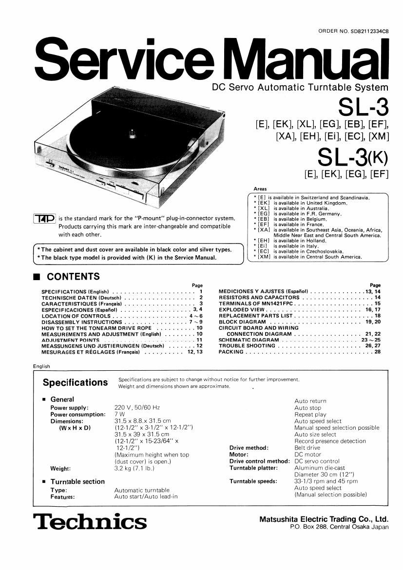 Free download Technics SL 3 Service Manual