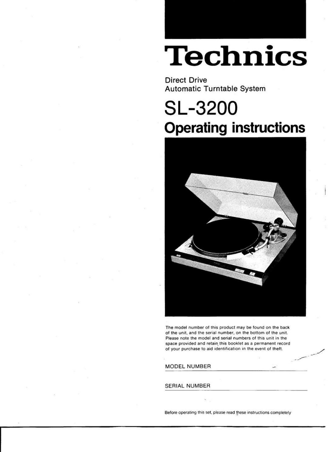 Free download Technics SL 3200 Owners Manual
