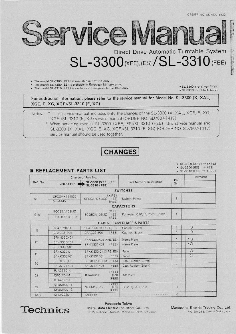 Technics SL 3300 SL 3310 Service Manual