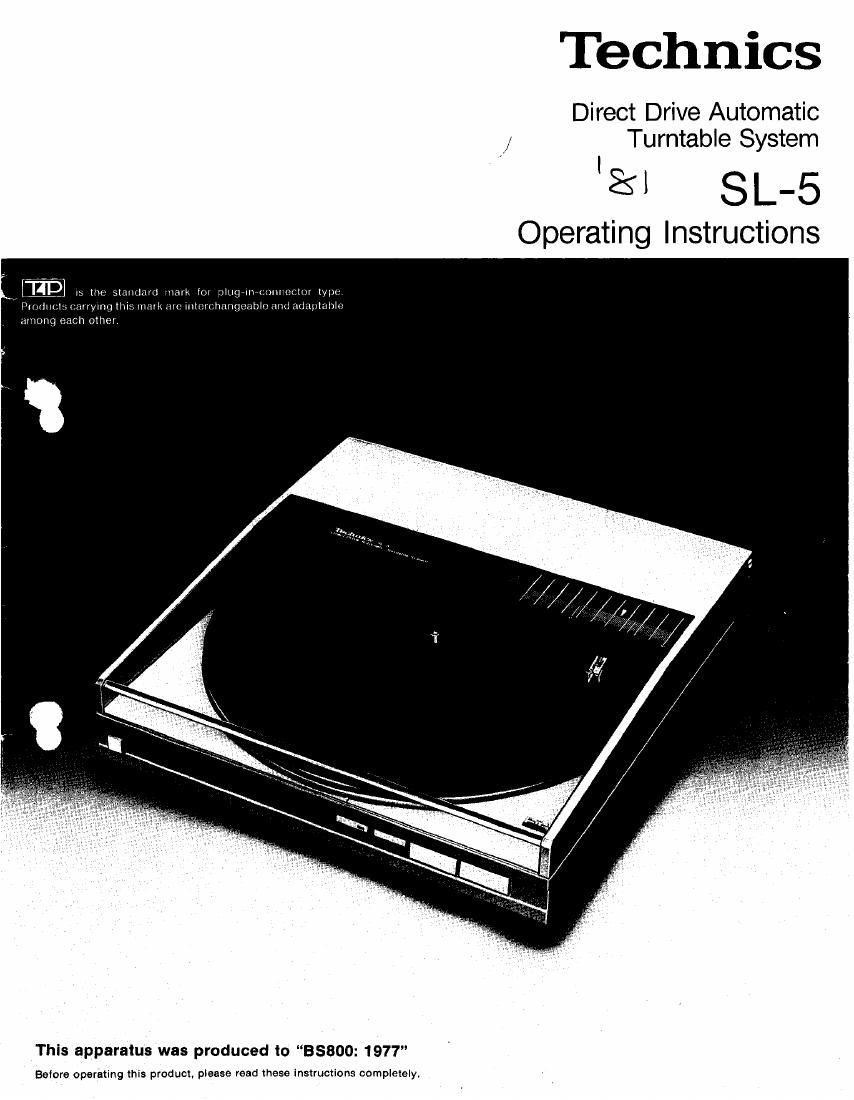 Technics SL 5 Owners Manual