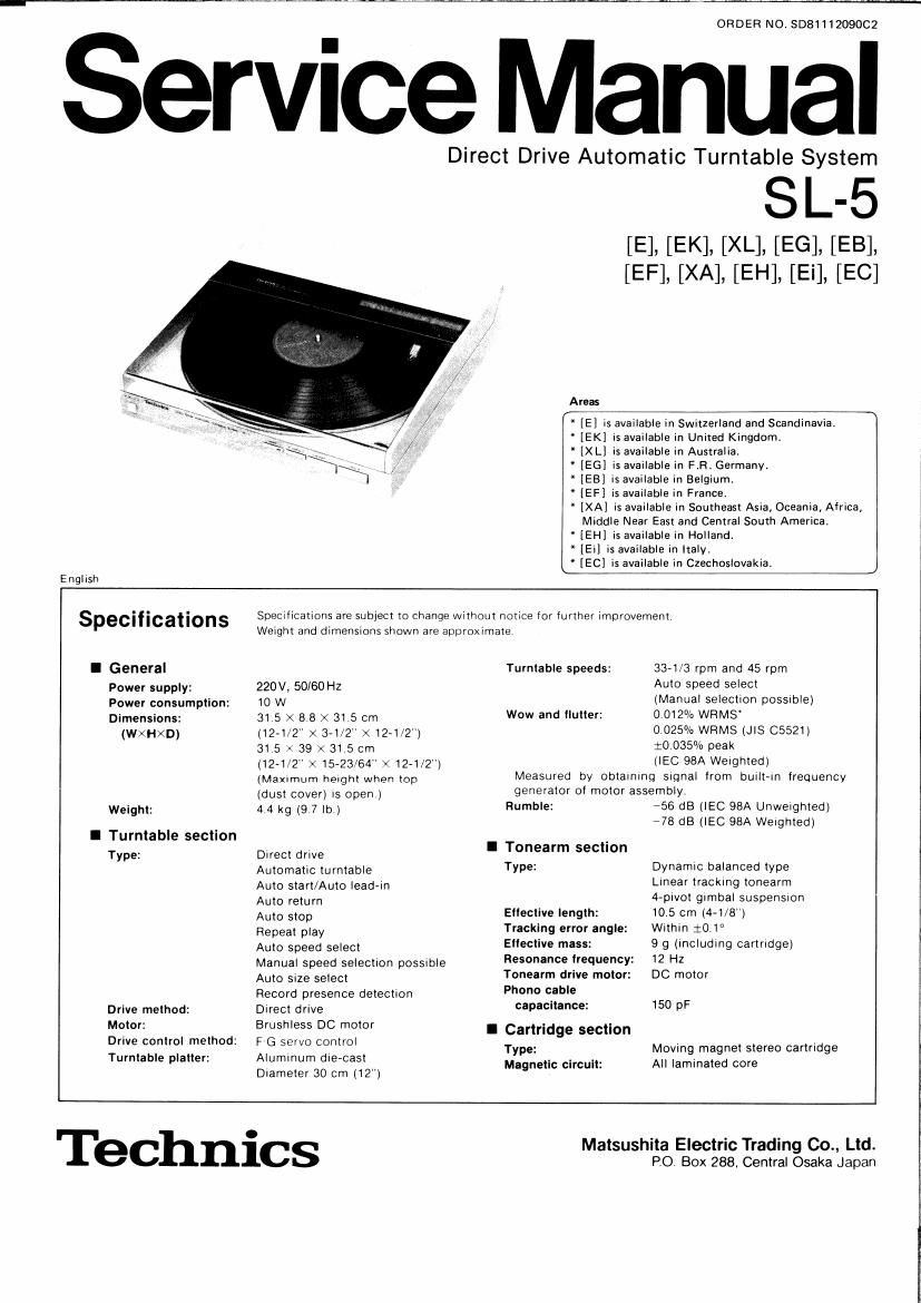 Technics SL 5 Service Manual