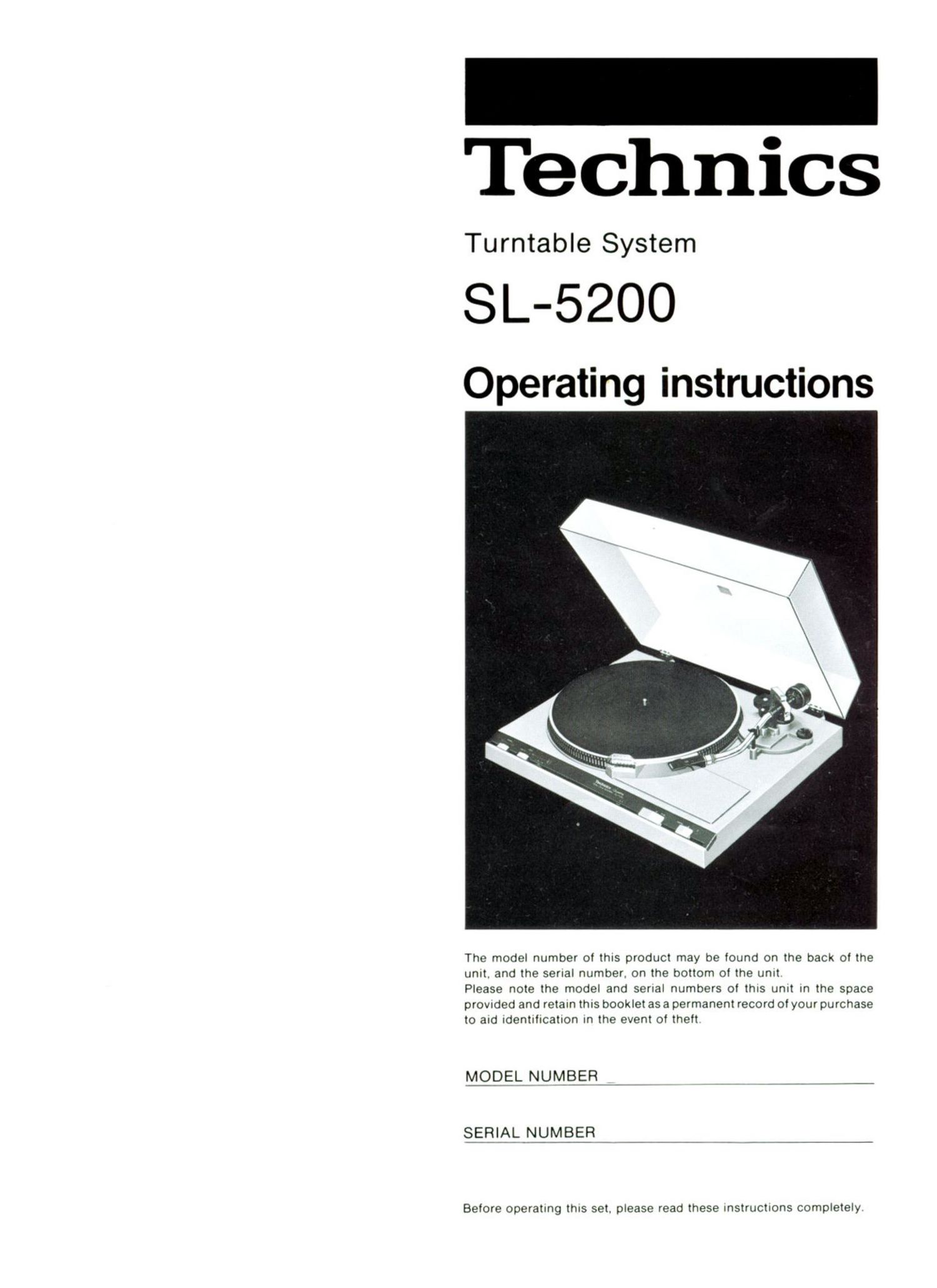 Free download Technics SL 5200 Owners Manual