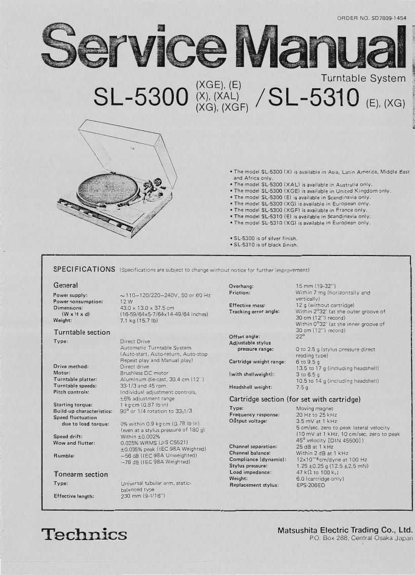 Technics SL 5300 5310 Service Manual