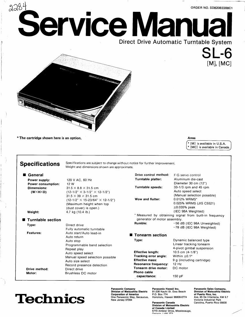 Technics SL 6 Service Manual
