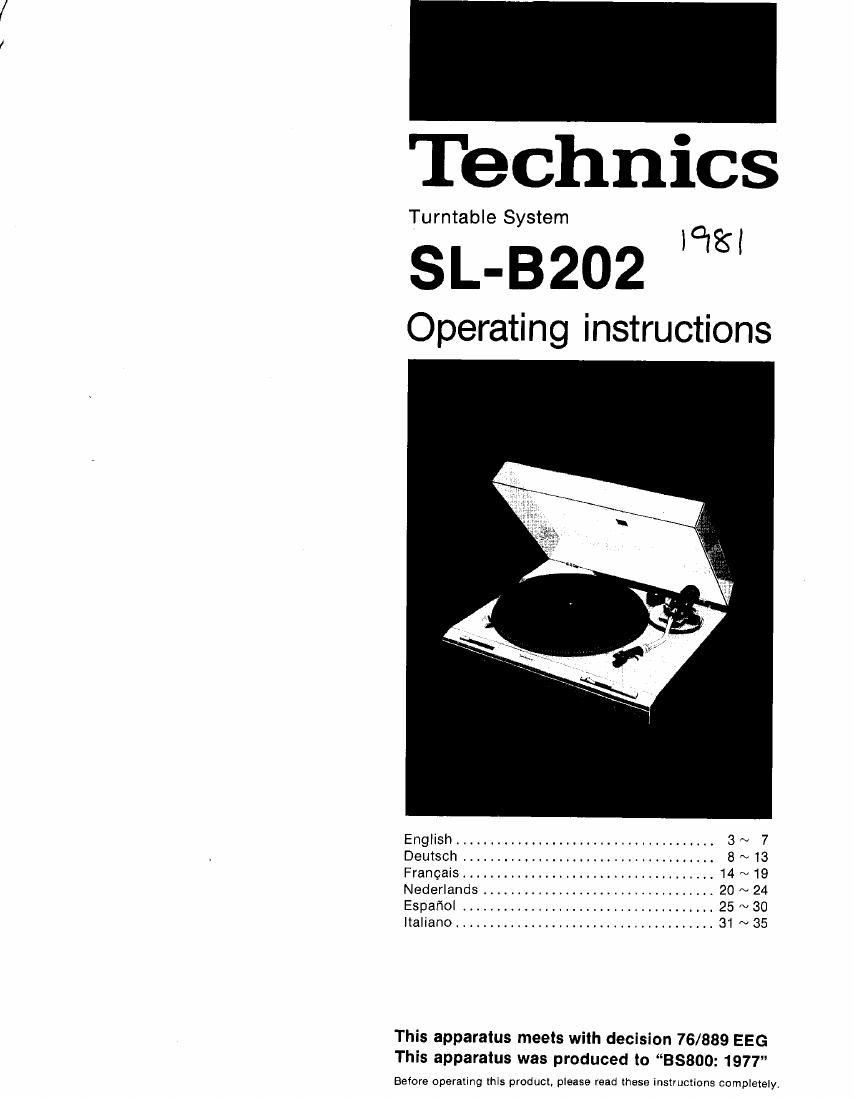 Technics SLB 202 Owners Manual