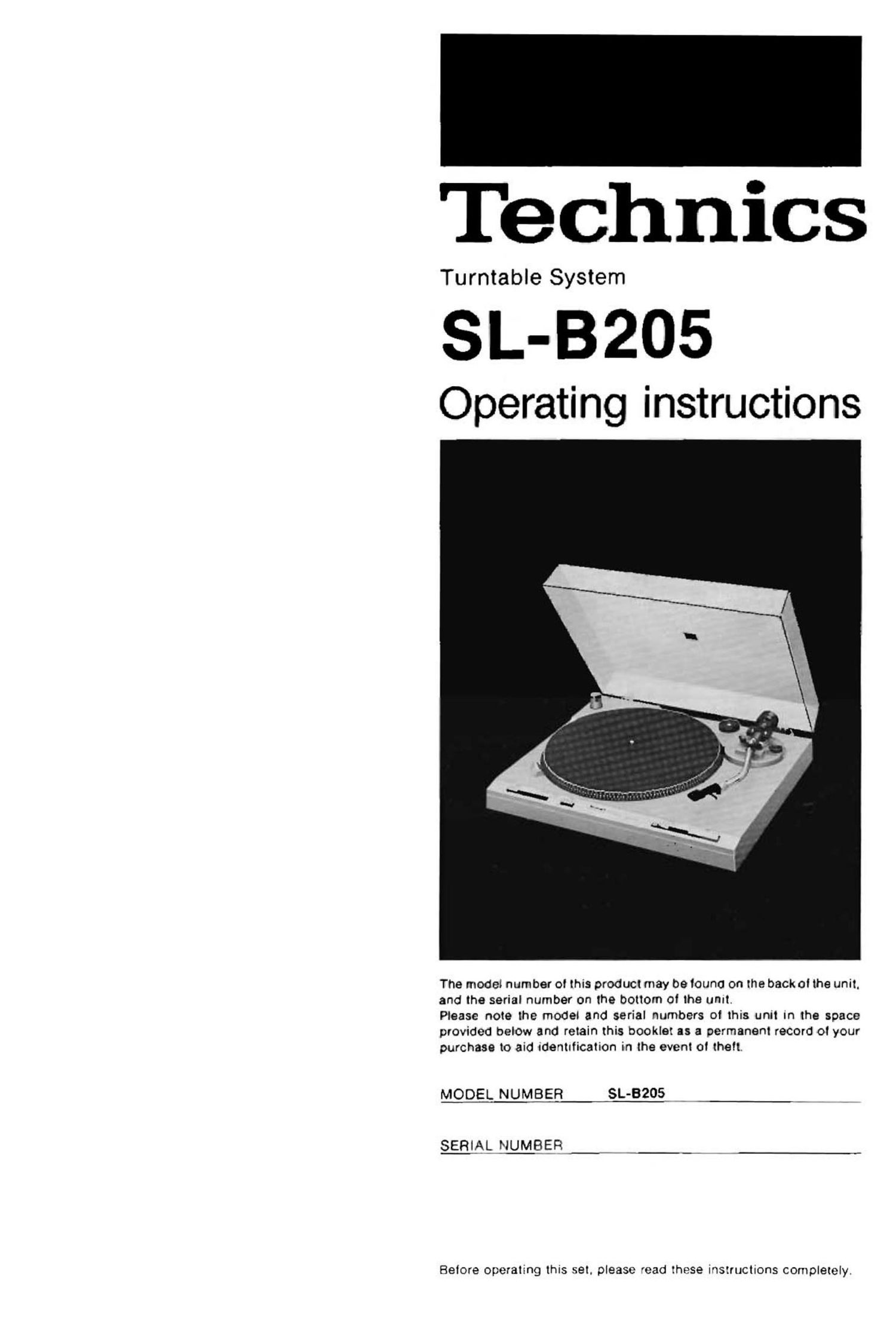 Technics SLB 205 Owners Manual