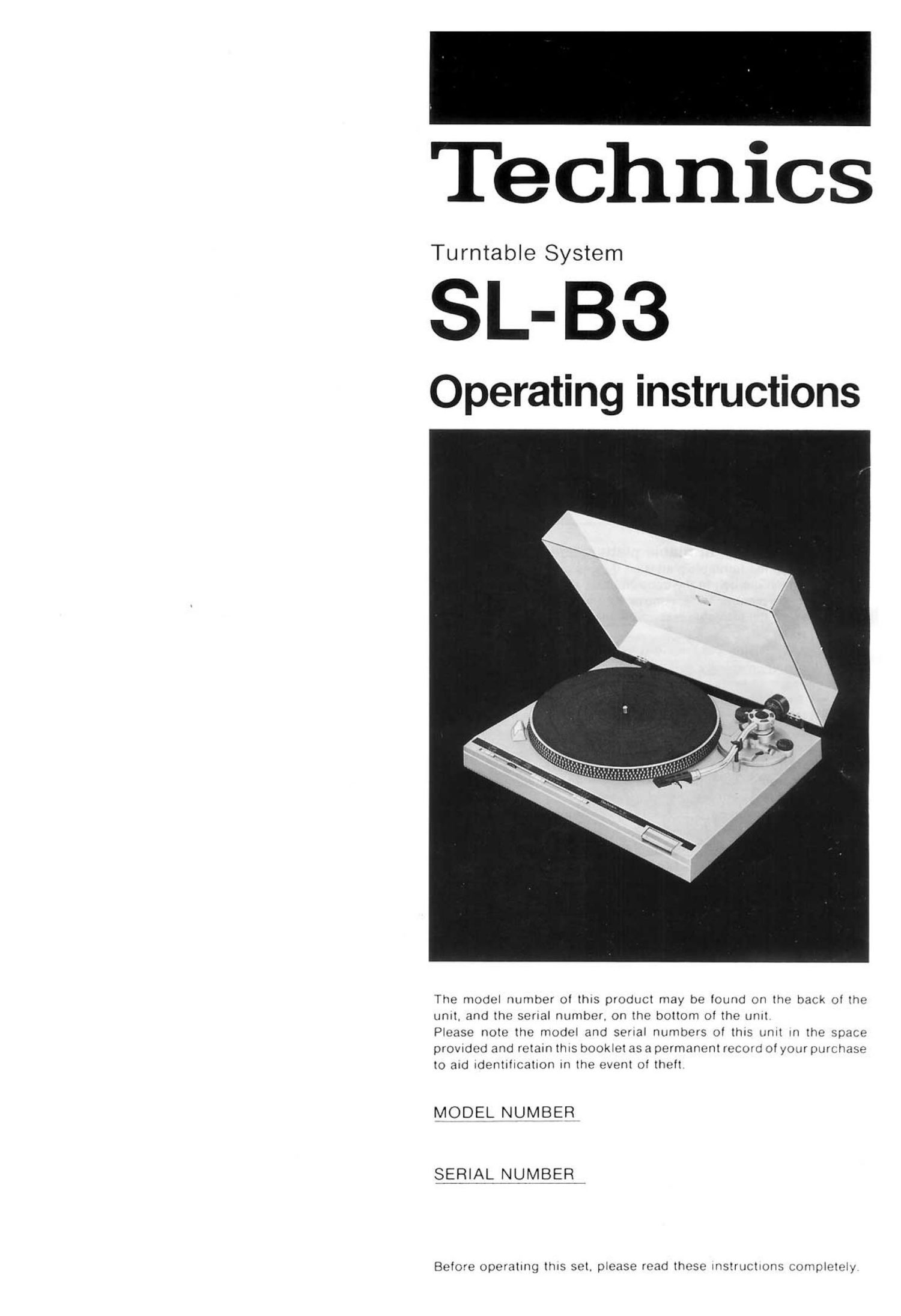 Technics SLB 3 Owners Manual