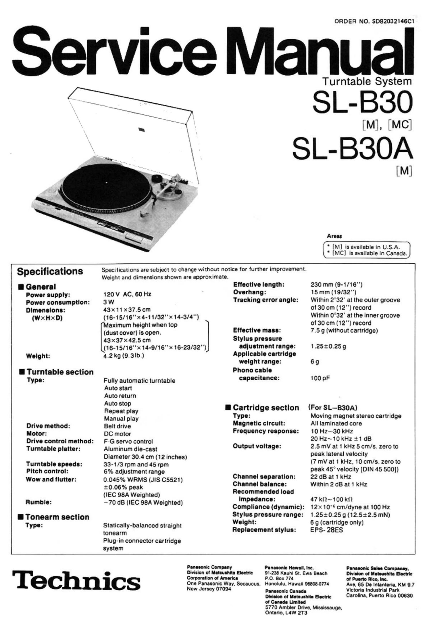 Technics SLB 30 A Service Manual