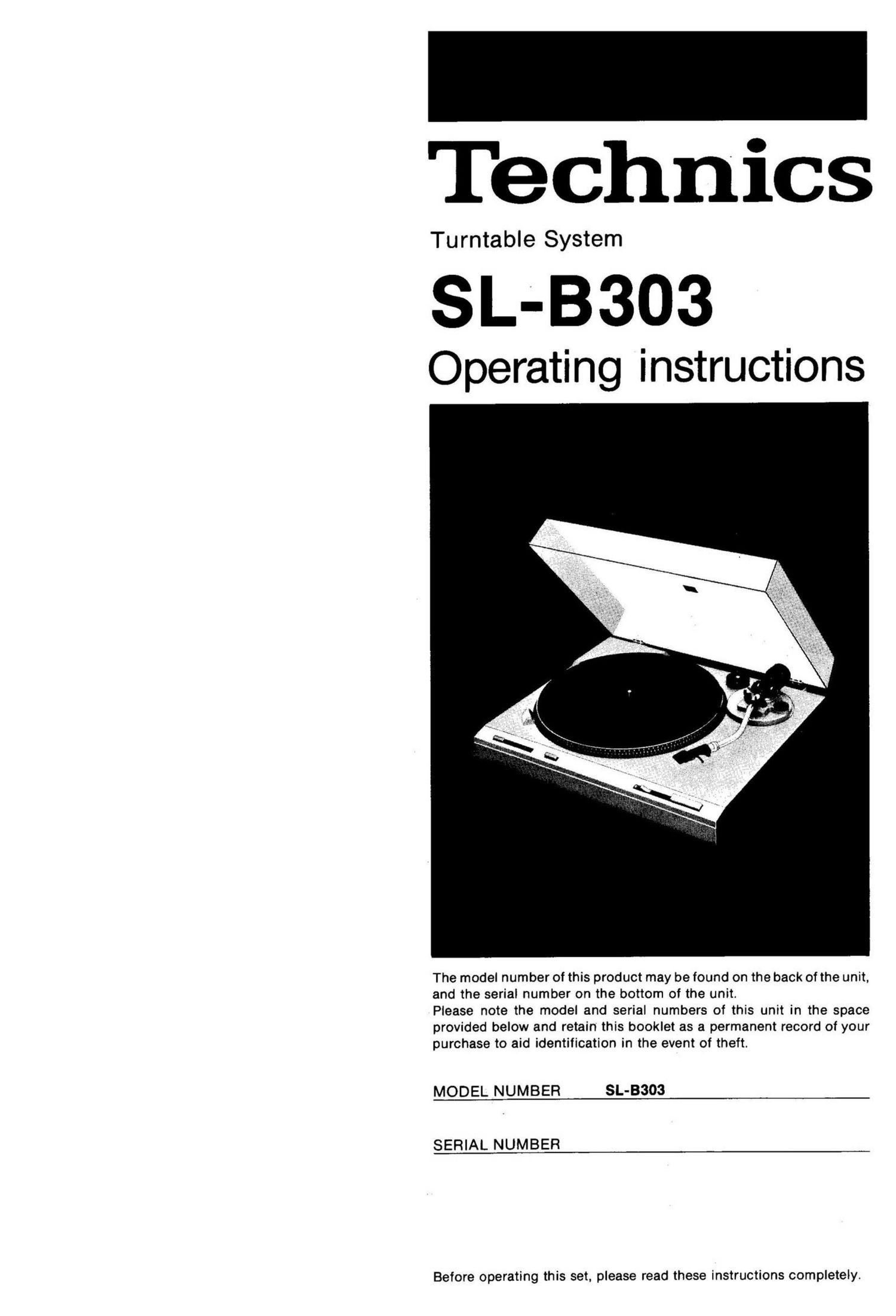 Technics SLB 303 Owners Manual