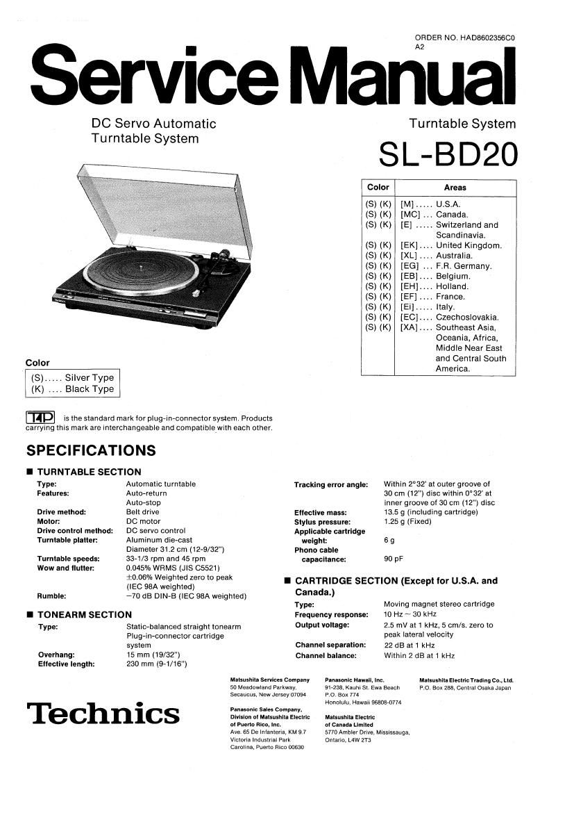 Technics SLBD 20 Service Manual