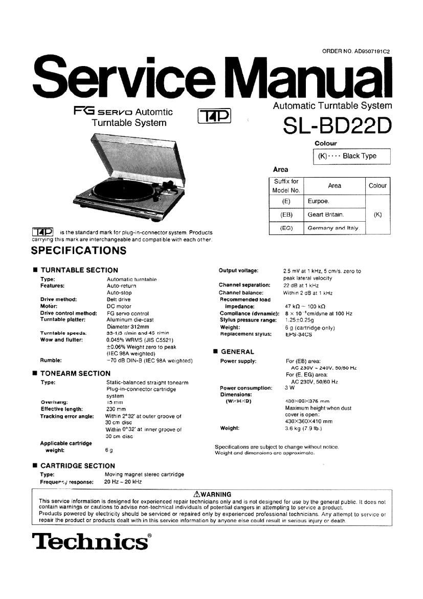Technics SLBD 22 D Service Manual