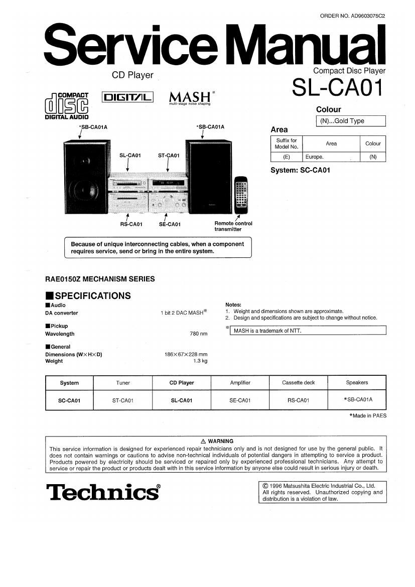 Technics SLCA 01 Service Manual