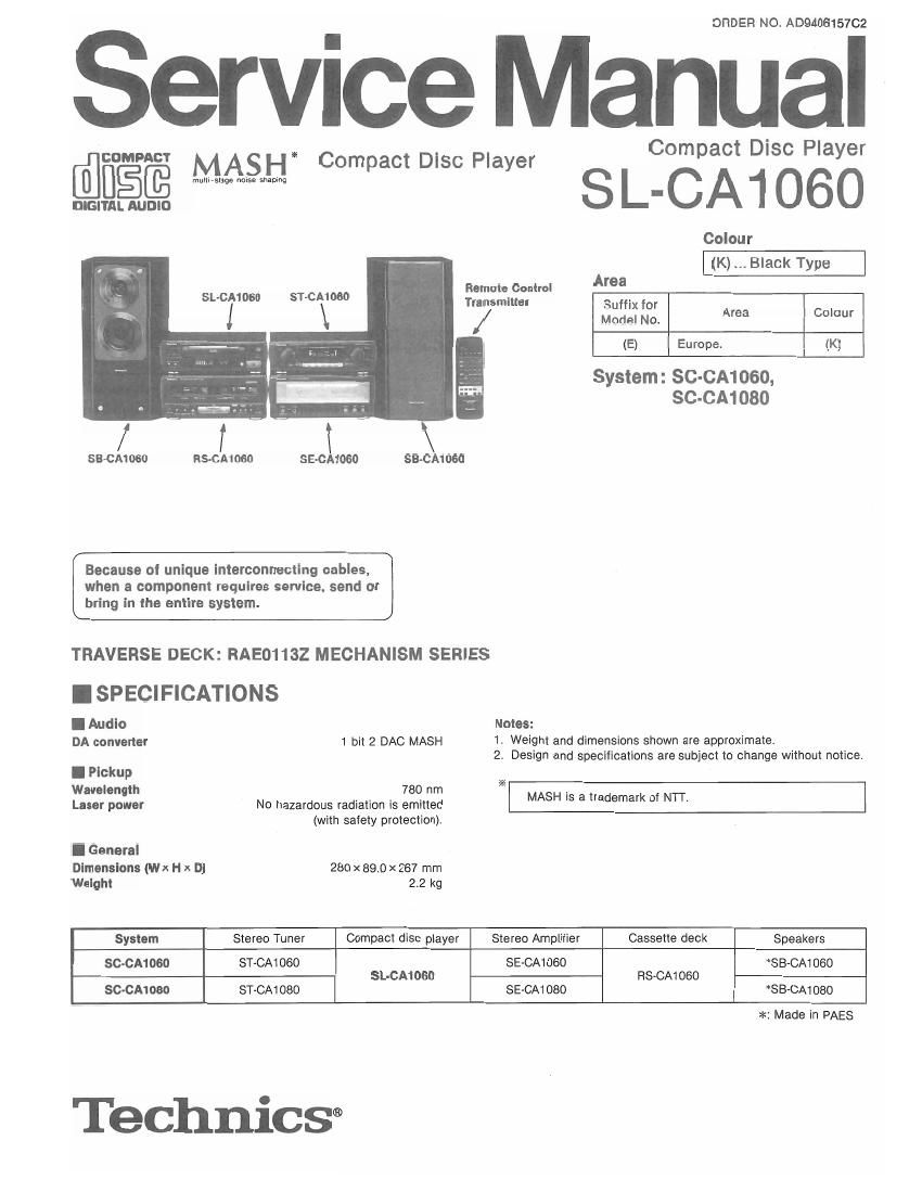 Technics SLCA 1060 Service Manual