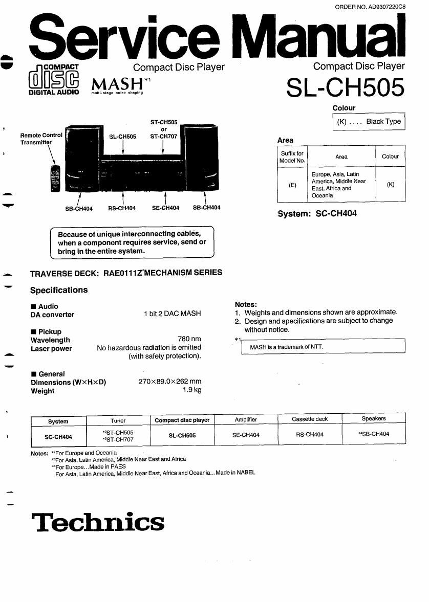 Technics SLCH 505 Service Manual