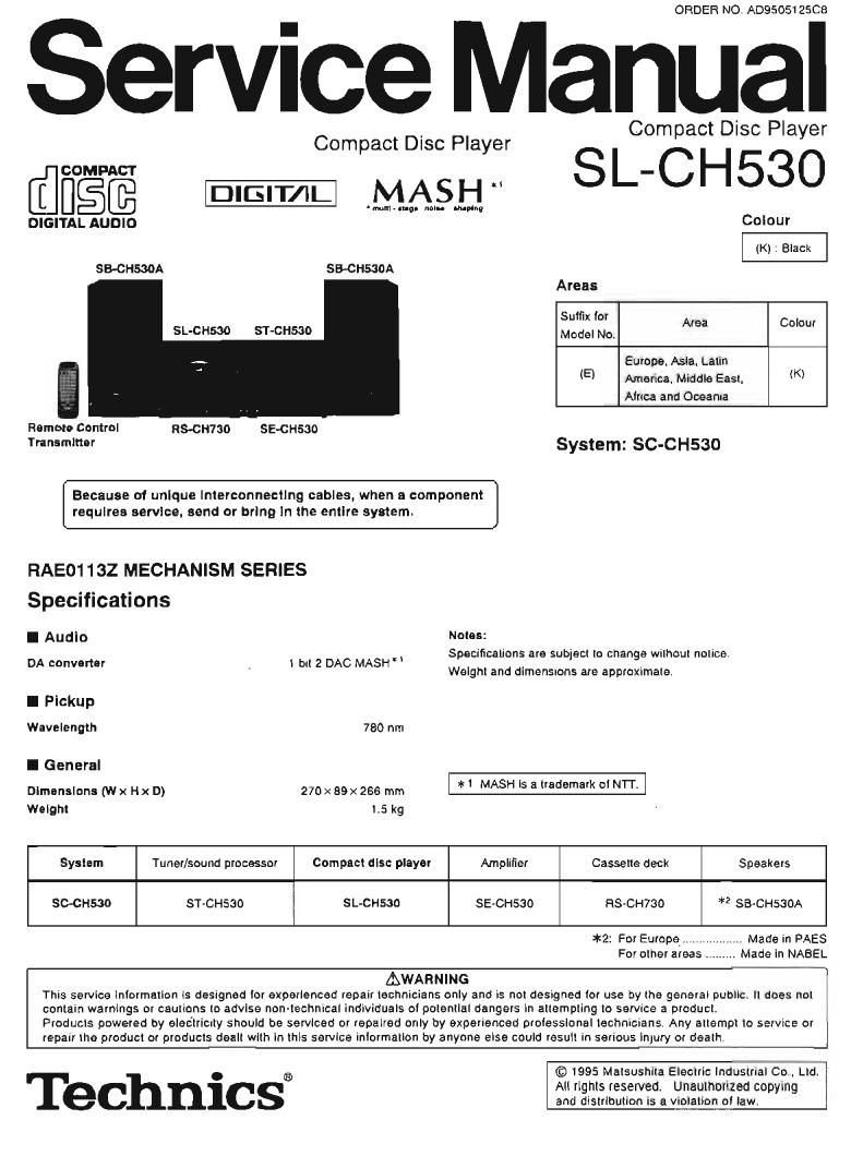 Technics SLCH 530 Service Manual
