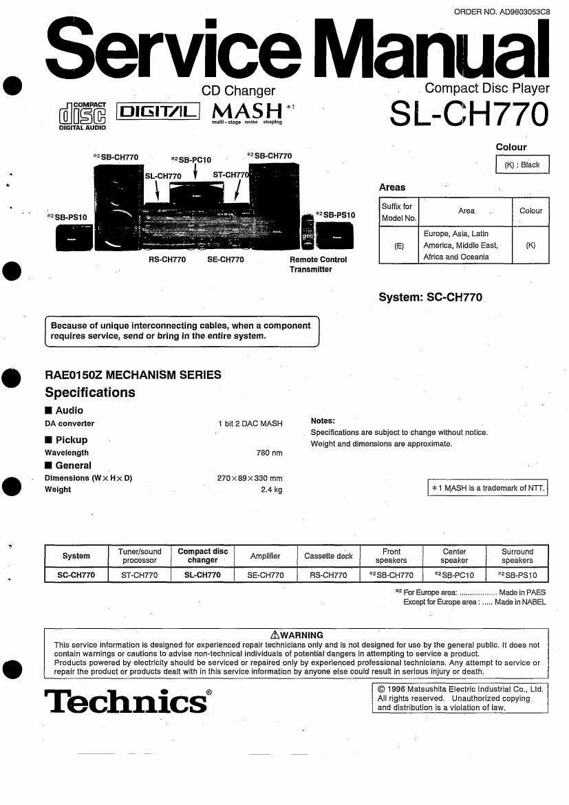 Technics SLCH 770 Service Manual