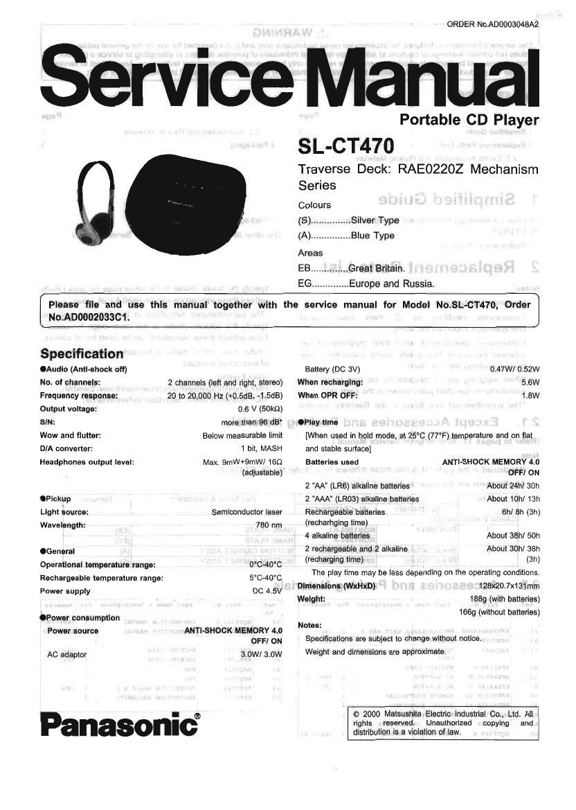 Technics SLCT 470 Service Manual